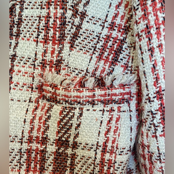Halogen Open Front Plaid Letta Tweed Jacket/Blazer Ivory Coral SZ XL - Picture 8 of 10